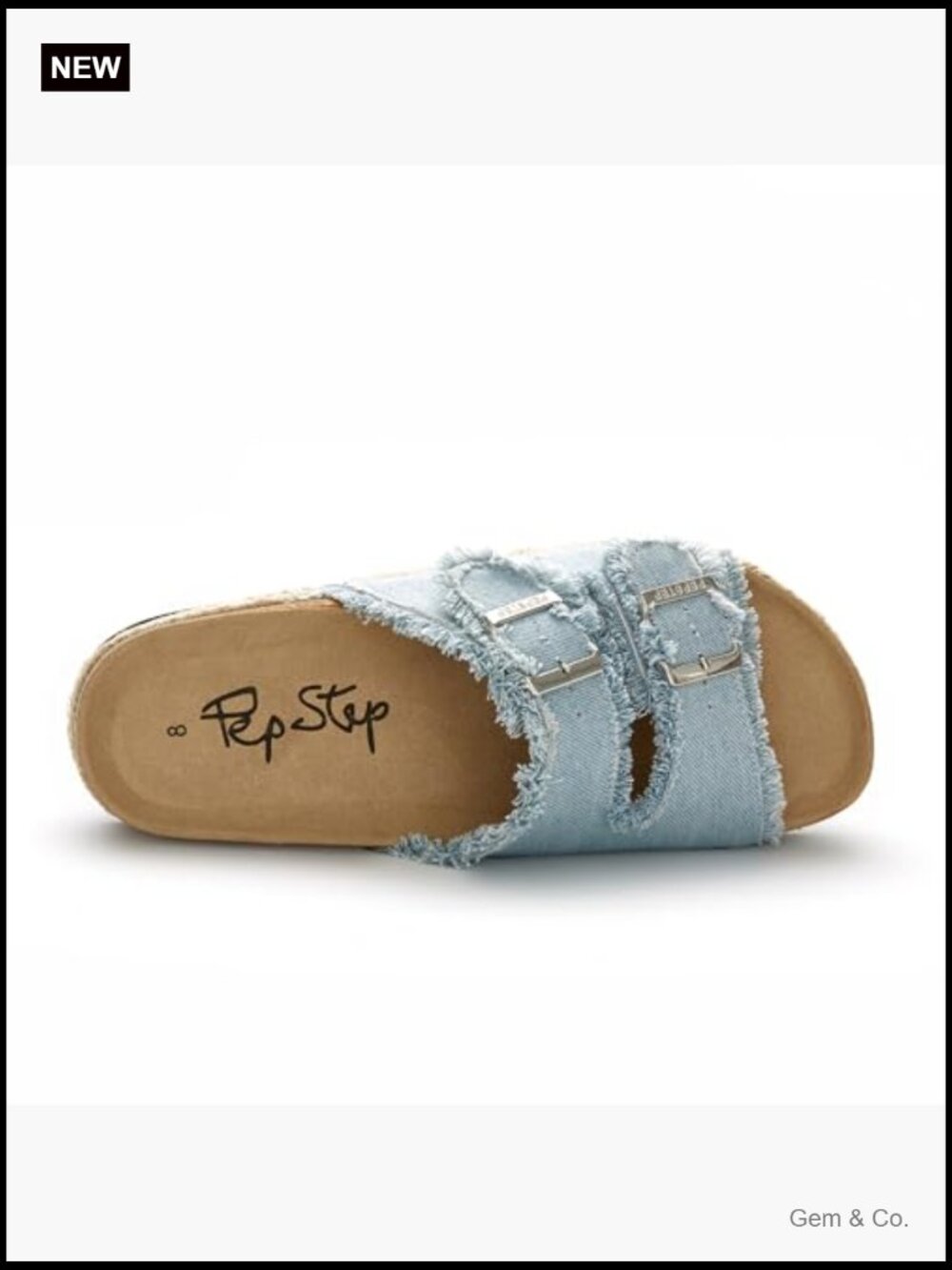 Slide Sandals with Cork Footbed, Adjustable Buckle Strap, 1.75" Platform - Picture 4 of 7